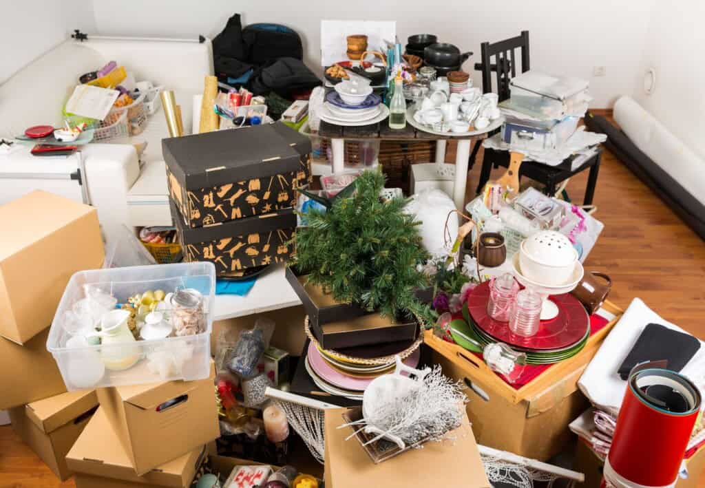 A house cluttered with items to pack