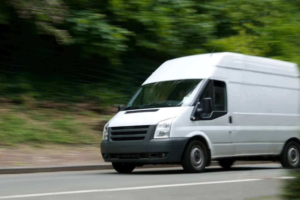 A moving van on the road