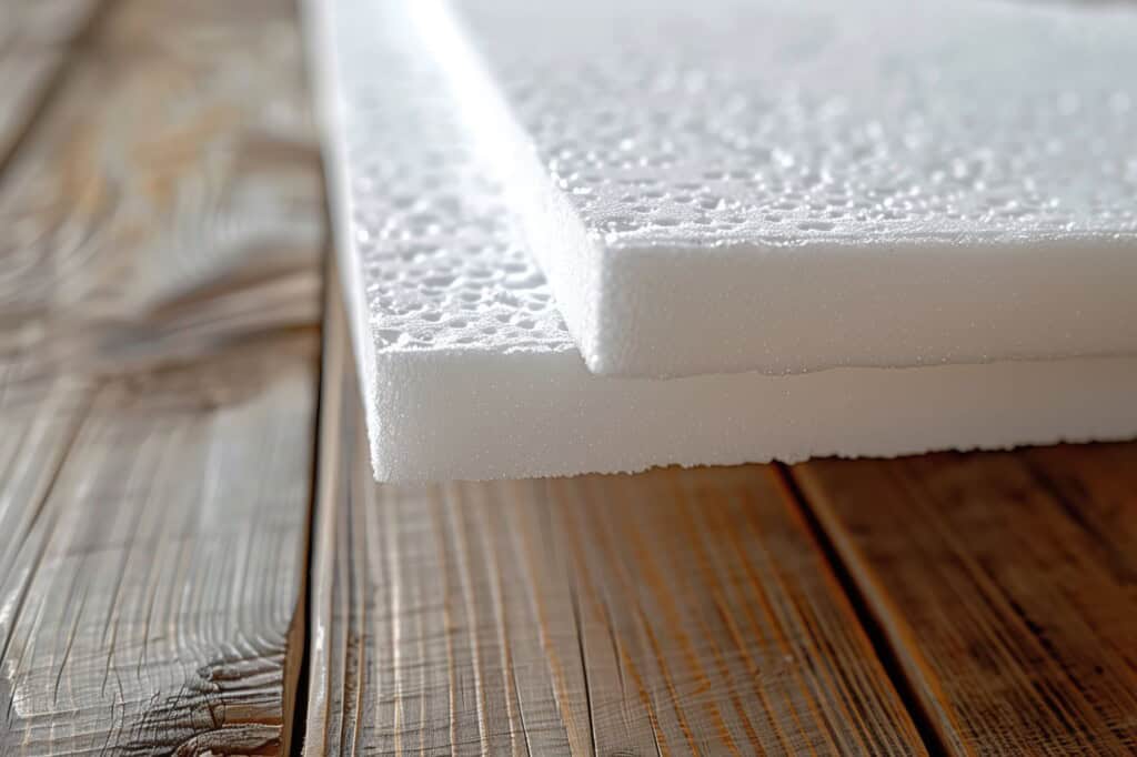 A closeup of styrofoam boards